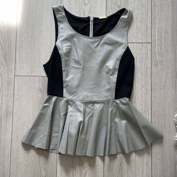 Rebecca MinkoffPeplum Tank Leather Women's Size 10 Gray Pullover Zipper Flared